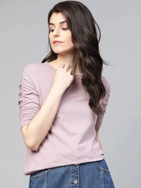 Roadster Women's Solid Ruched Sleeves Top